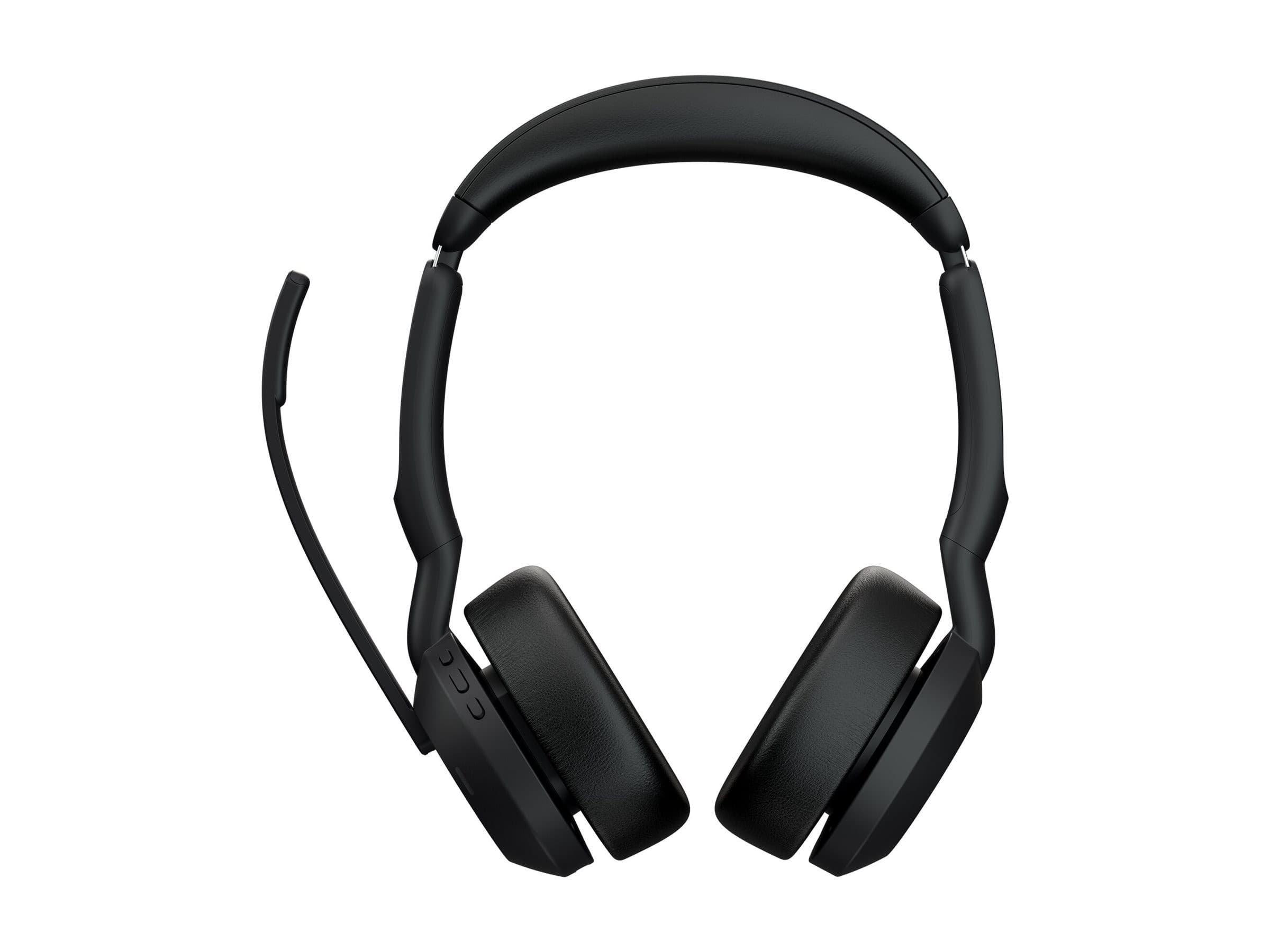 Jabra Evolve2 55 MS Stereo Wireless On-Ear Headset with Charging Stand - Bluetooth, ANC, USB-C, Black - Optimised for Microsoft Teams