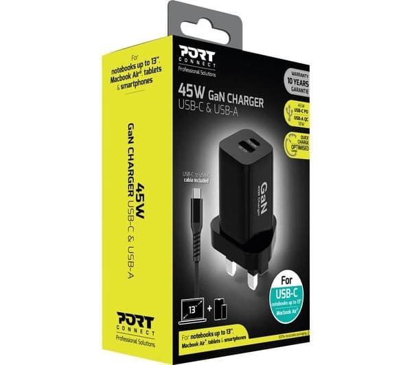 PORT DESIGNS PORT Connect 45W 2-Port GaN USB Wall Charger Black - Image 4