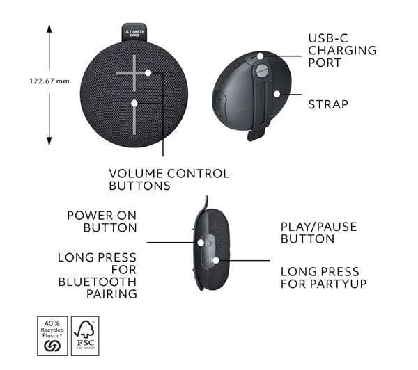Ultimate Ears MINIROLL Portable Bluetooth Speaker IP67 - Black - Image 7
