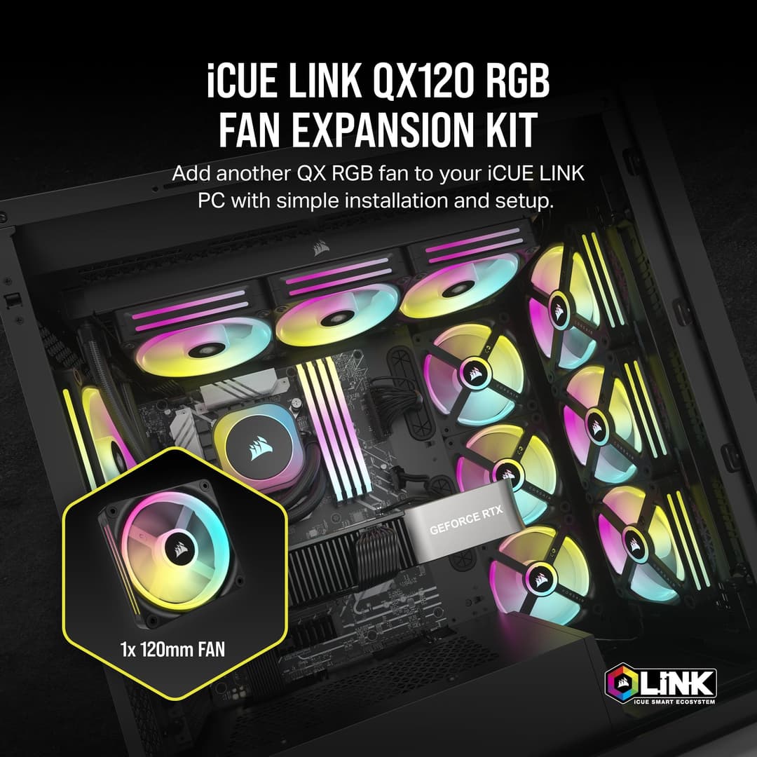 Corsair iCUE LINK QX120 RGB 120mm Magnetic Dome RGB Single Fan Expansion Kit - Black - Image 2