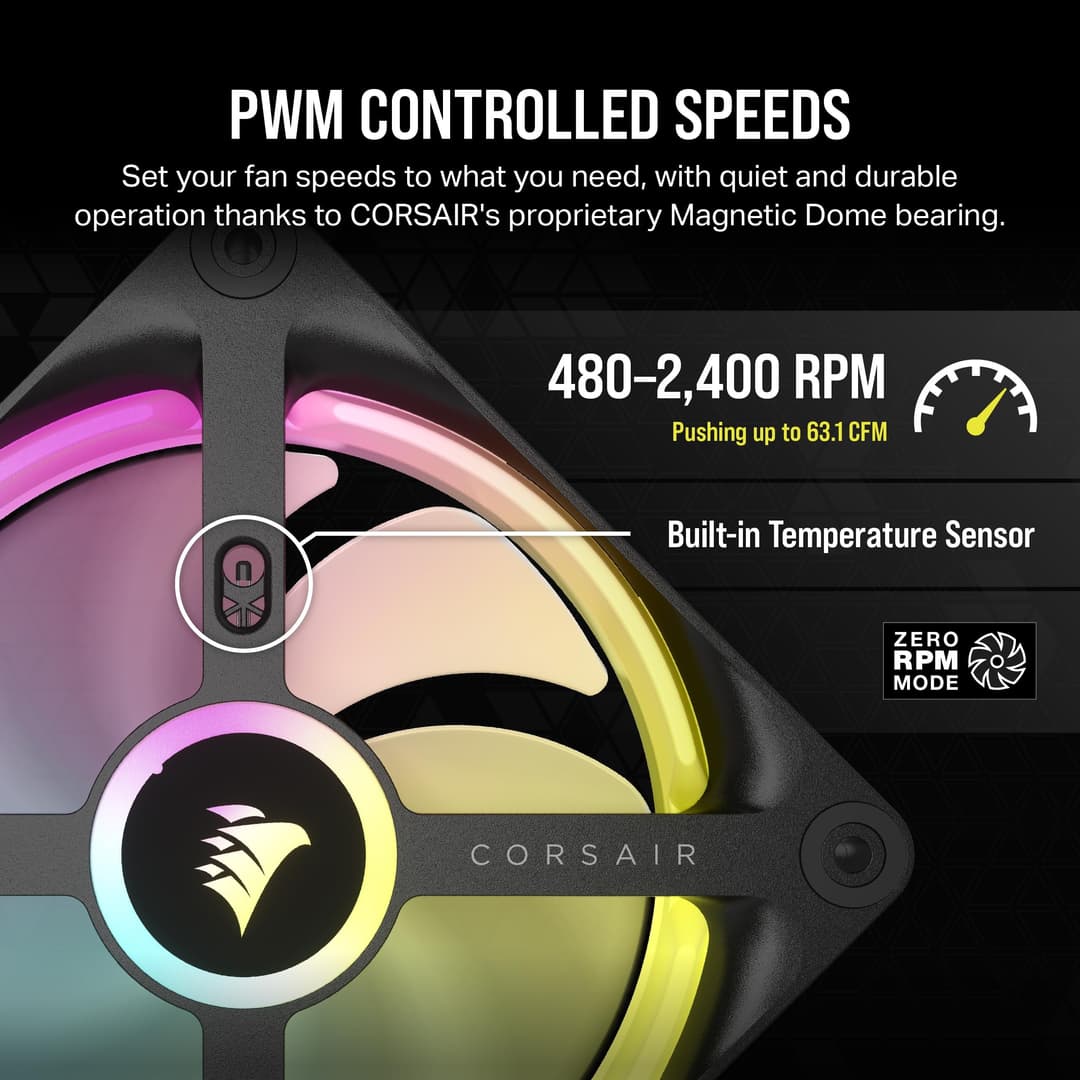 Corsair iCUE LINK QX120 RGB 120mm Magnetic Dome RGB Single Fan Expansion Kit - Black - Image 6