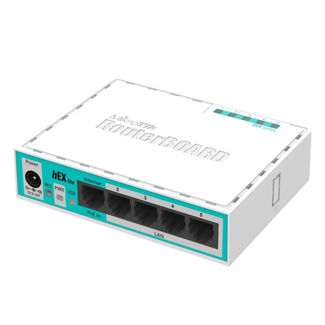 MikroTik RouterBOARD hEX lite RB750r2 5-Port 10/100 Ethernet Router, 850MHz CPU, 64MB RAM, RouterOS L4 - Image 1