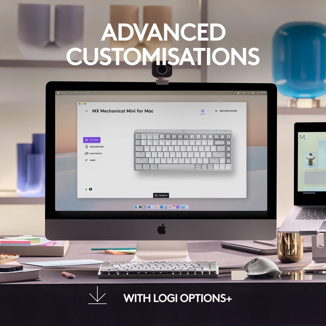 Logitech MX Mechanical Mini for Mac Wireless Illuminated Keyboard - Tactile Quiet Switches - Pale Grey - Image 7