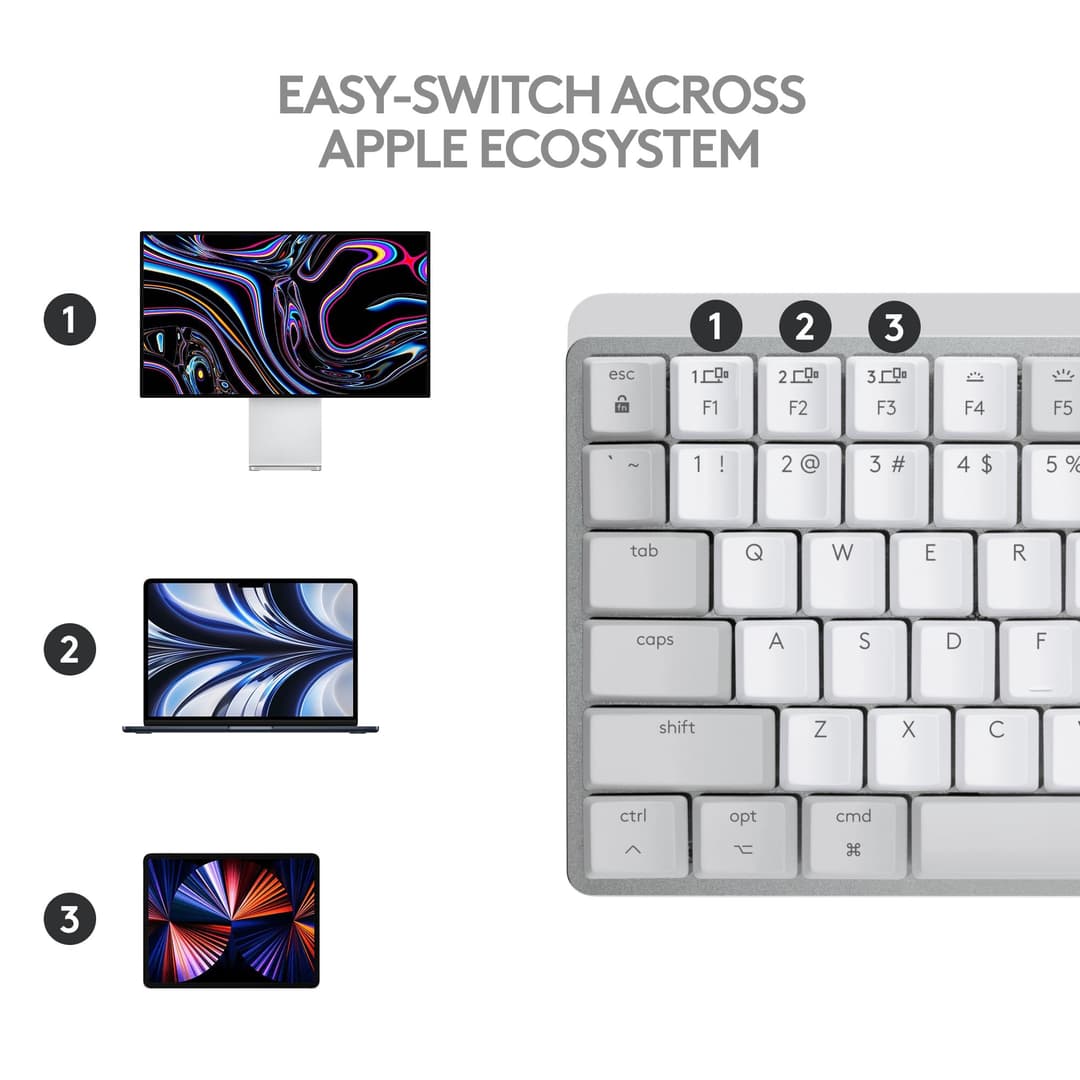 Logitech MX Mechanical Mini for Mac Wireless Illuminated Keyboard - Tactile Quiet Switches - Pale Grey - Image 8