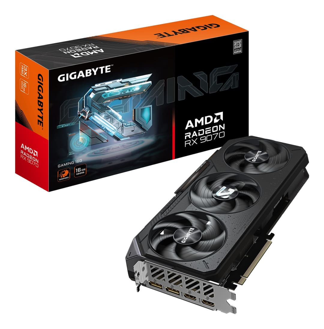 GIGABYTE Radeon RX 9070 GAMING 16GB Graphics Card - 16GB GDDR6, 256bit, PCI-E 5.0, 2520 MHz Core Clock, 2 x DisplayPort, 2 x HDMI, GV-R9070GAMING-16GD - Image 1