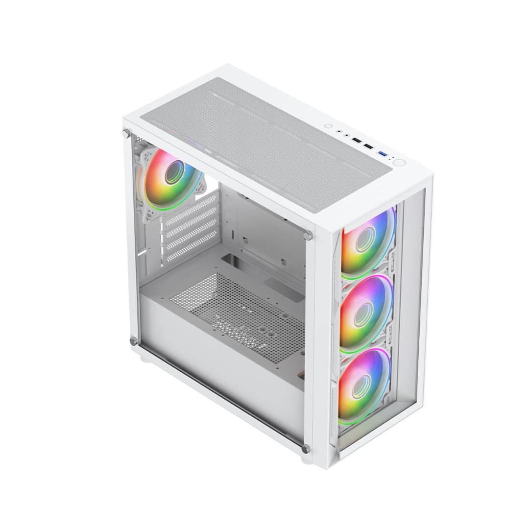 Vida Lucid Micro-ATX Tower ARGB Tempered Glass Gaming PC Case - White - Image 5