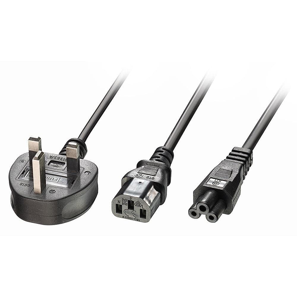 Lindy 2.5m UK 3 Pin Plug to IEC C13 and IEC C5 Splitter Extension Cable, Black - Image 1