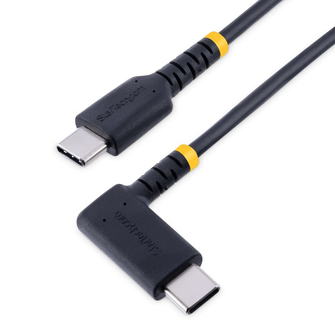 StarTech.com 6in (15cm) USB C Charging Cable Right Angle - 60W PD 3A - Heavy Duty Fast Charge USB-C Cable - Black USB 2.0 Type-C - Rugged Aramid Fiber - Short USB Charging Cord - Image 1