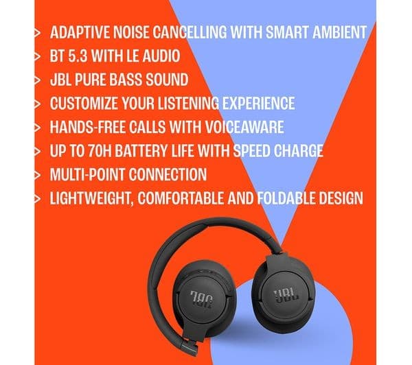 JBL Tune 770NC Wireless Over-Ear Bluetooth Noise-Cancelling Headphones - Blue - Image 4