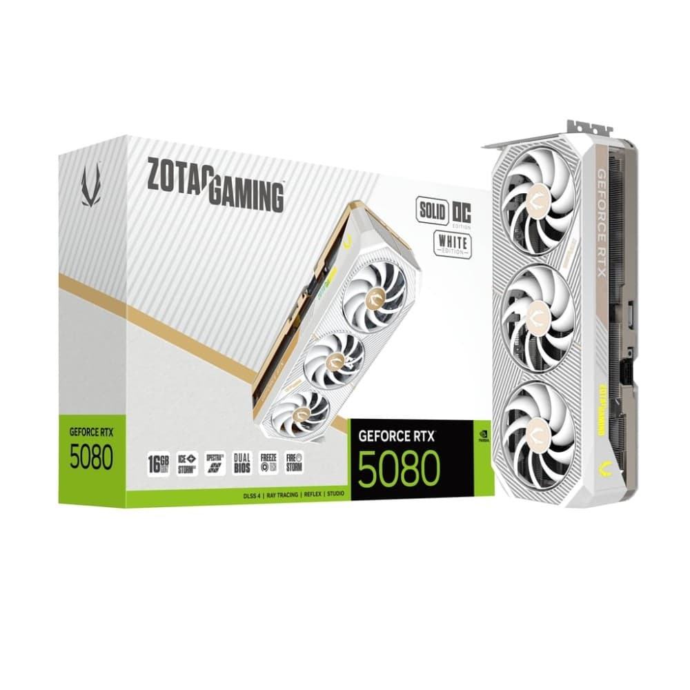 ZOTAC GAMING GeForce RTX 5080 SOLID OC White Edition 16GB GDDR7 Graphics Card - Image 1