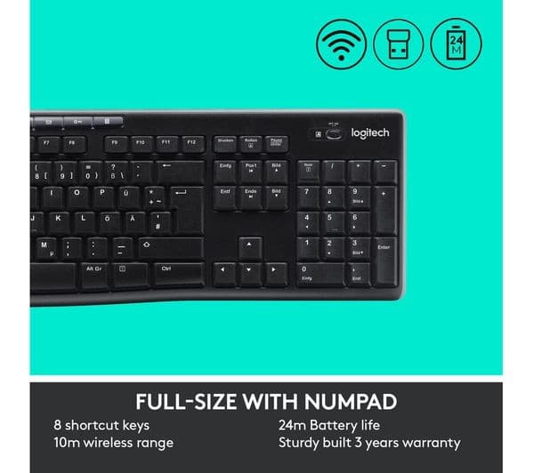 Logitech MK270 Wireless Keyboard Mouse Set Black - Image 9