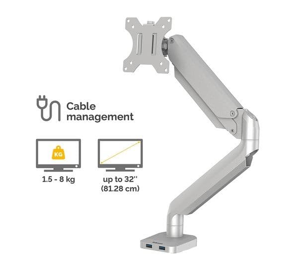 FELLOWES Platinum Series Single Arm Tilt & Swivel 40" Monitor Desk Mount - Silver - Image 3