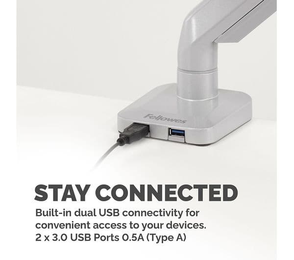 FELLOWES Platinum Series Single Arm Tilt & Swivel 40" Monitor Desk Mount - Silver - Image 5