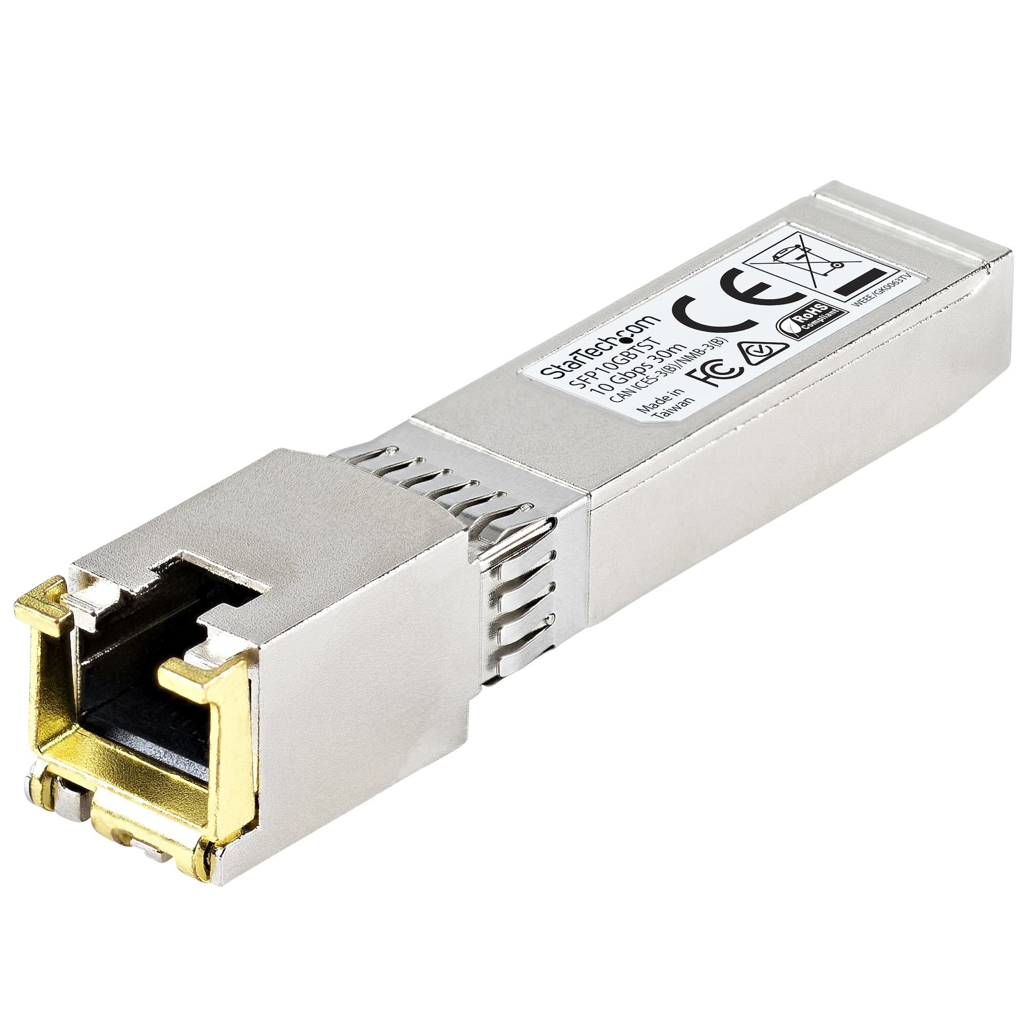 StarTech.com MSA Compliant Uncoded SFP+ Transceiver Module - 10GBASE-T - SFP to RJ45 Cat6/Cat5e Copper - 10GE Gigabit Ethernet SFP+ - RJ-45 30m (SFP10GBTST)