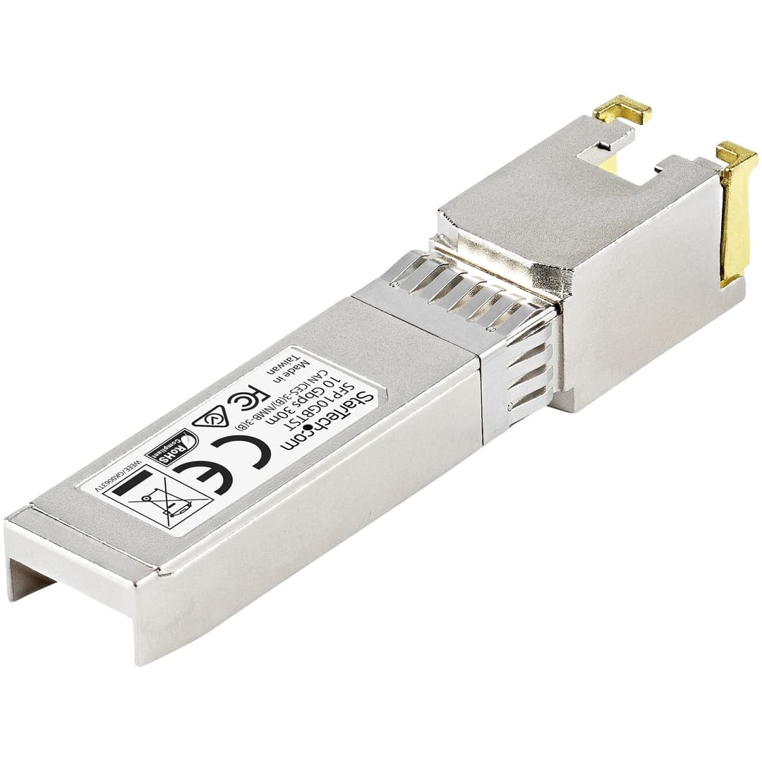 StarTech.com MSA Compliant Uncoded SFP+ Transceiver Module - 10GBASE-T - SFP to RJ45 Cat6/Cat5e Copper - 10GE Gigabit Ethernet SFP+ - RJ-45 30m (SFP10GBTST) - Image 3