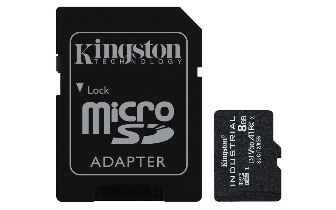 Kingston Technology Industrial 8 GB MicroSDHC UHS-I Class 10 U3 V30 A1 pSLC Memory Card with SD Adapter (SDCIT2/8GB) - Image 1