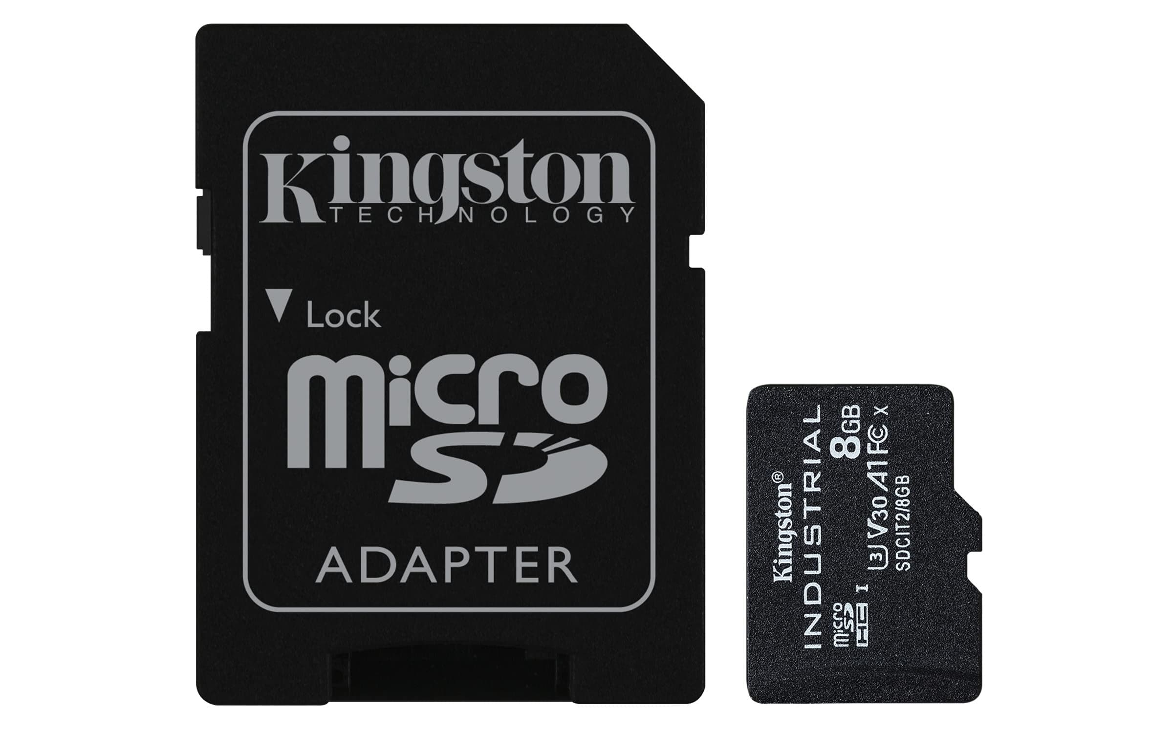 Kingston Technology Industrial 8 GB MicroSDHC UHS-I Class 10 U3 V30 A1 pSLC Memory Card with SD Adapter (SDCIT2/8GB)