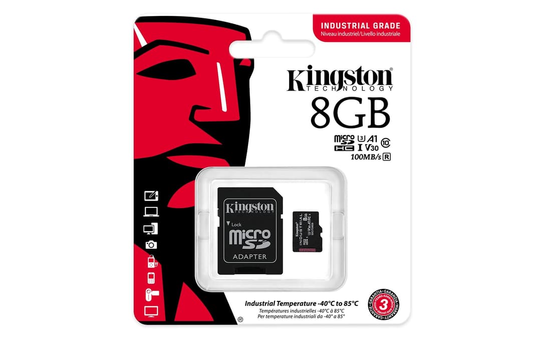 Kingston Technology Industrial 8 GB MicroSDHC UHS-I Class 10 U3 V30 A1 pSLC Memory Card with SD Adapter (SDCIT2/8GB) - Image 3