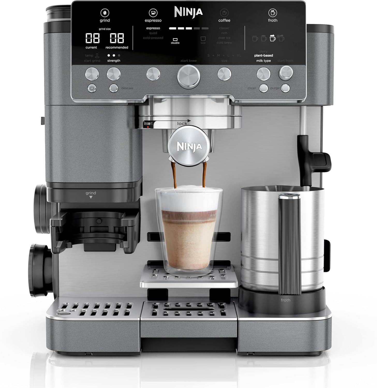 Ninja Luxe Café Premier 3-in-1 Coffee Machine with Built-In Grinder & Milk Frother Gun Metal ES601UKGM