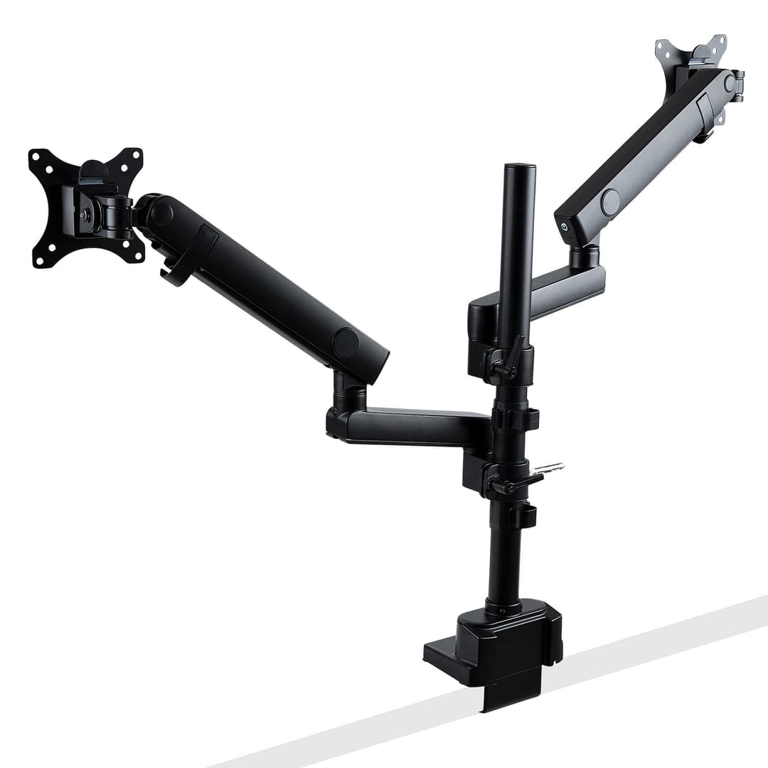 StarTech.com Desk Mount Dual Monitor Arm, Full Motion Monitor Mount for 2x VESA Displays up to 32" (17.6lb/8kg), Height Adjustable, Clamp/Grommet Mount, Mechanical Spring - Image 2