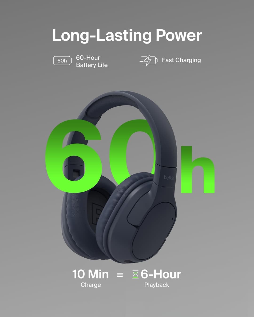 Belkin SoundForm Surround Wireless Over-Ear Headphones - Blue - Image 4