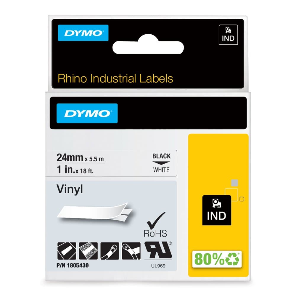 Dymo 1805430 Rhino Industrial Vinyl Tape 24mm x 5.5m Black on White