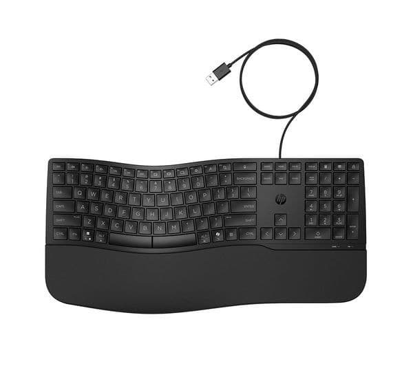 HP 480 Comfort Wired Ergonomic Keyboard Black - Image 1