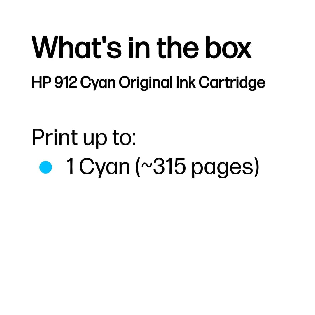 HP 912 Cyan Original Ink Cartridge (3YL77AE) - 315 Pages - for HP OfficeJet 8010/8012/8013/8014/8015 & OfficeJet Pro 8020/8022/8023/8024/8025 - Image 2