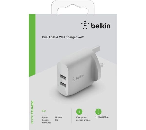 Belkin BoostCharge Dual USB-A Wall Charger 24W White - Image 3