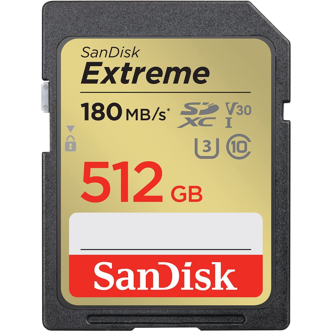 SanDisk Extreme 512GB SDXC Memory Card - 180MB/s Read, 130MB/s Write, UHS-I U3 V30 Class 10, Black (SDSDXVV-512G-GNCIN) - Image 1