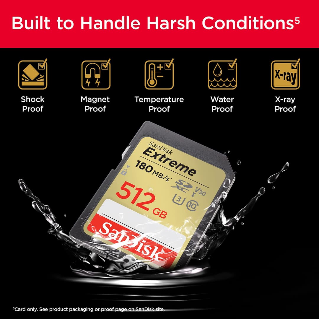 SanDisk Extreme 512GB SDXC Memory Card - 180MB/s Read, 130MB/s Write, UHS-I U3 V30 Class 10, Black (SDSDXVV-512G-GNCIN) - Image 5