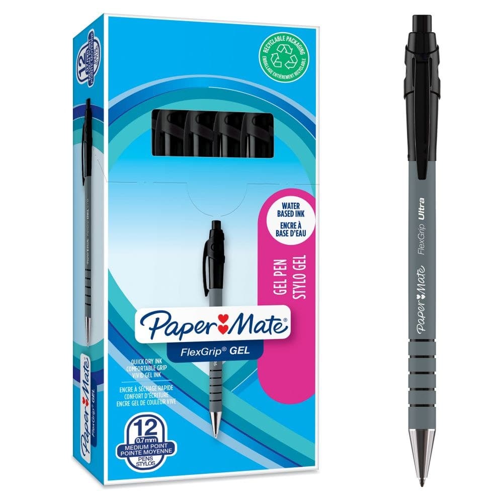 Paper Mate 2108217 FlexGrip Retractable Gel Pens Medium 0.7mm Black Pack Of 12