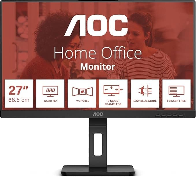 AOC Q27E3UMF 27 Inch QHD VA Monitor 75Hz USB Hub Speakers - Black - Image 2