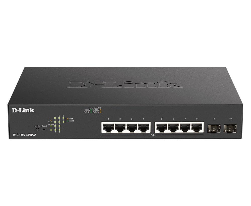D-Link DGS-1100-10MPV2 network switch Managed L2 Gigabit Ethernet (10/100/1000) Power over Ethernet (PoE) 1U Black - Image 1