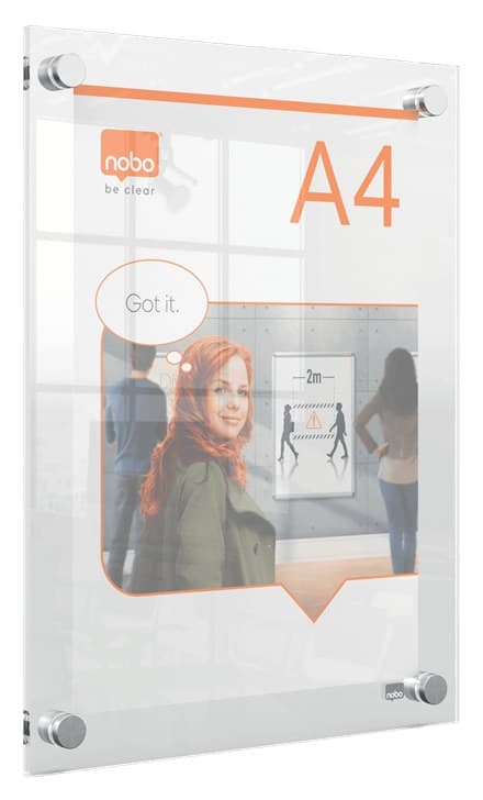 Nobo Premium Plus A4 Clear Acrylic Wall Mounted Poster Frame with Through Corner Fixings - Image 2