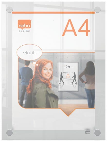 Nobo Premium Plus A4 Clear Acrylic Wall Mounted Poster Frame with Through Corner Fixings - Image 4