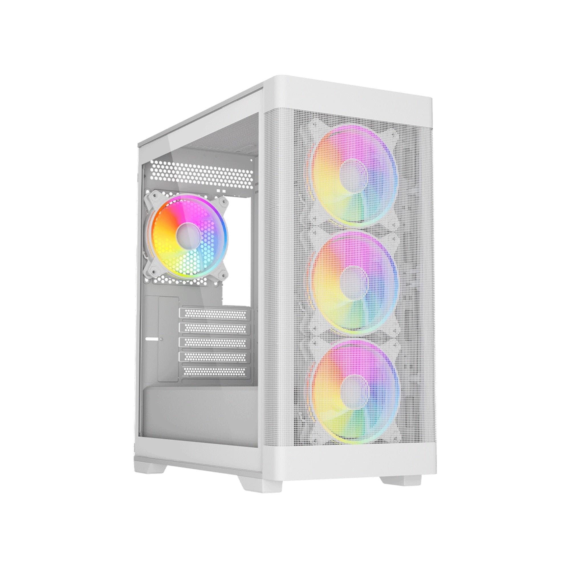 Vida Zephyr V2 Micro ATX ARGB Tempered Glass Gaming PC Case with 4 x 120mm ARGB Fans - White