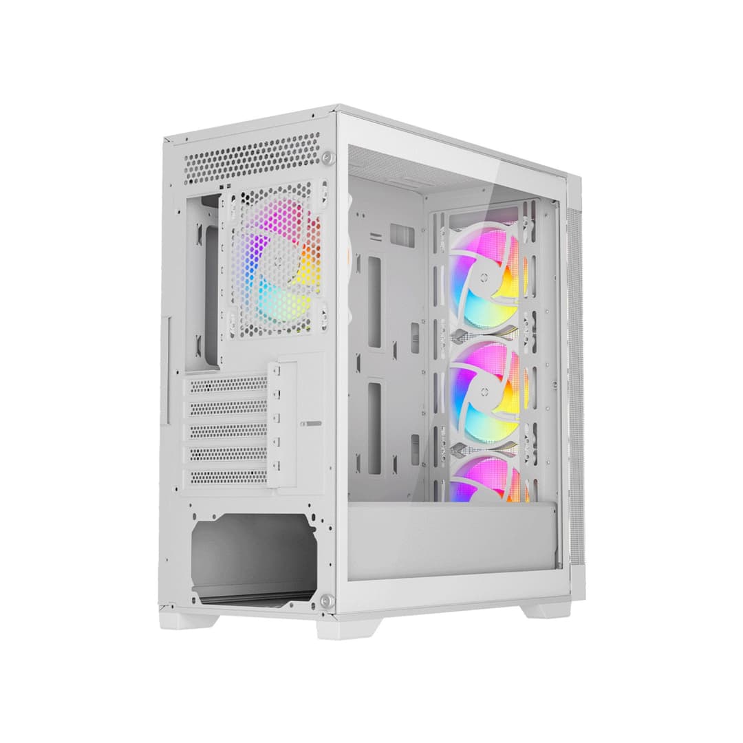 Vida Zephyr V2 Micro ATX ARGB Tempered Glass Gaming PC Case with 4 x 120mm ARGB Fans - White - Image 5