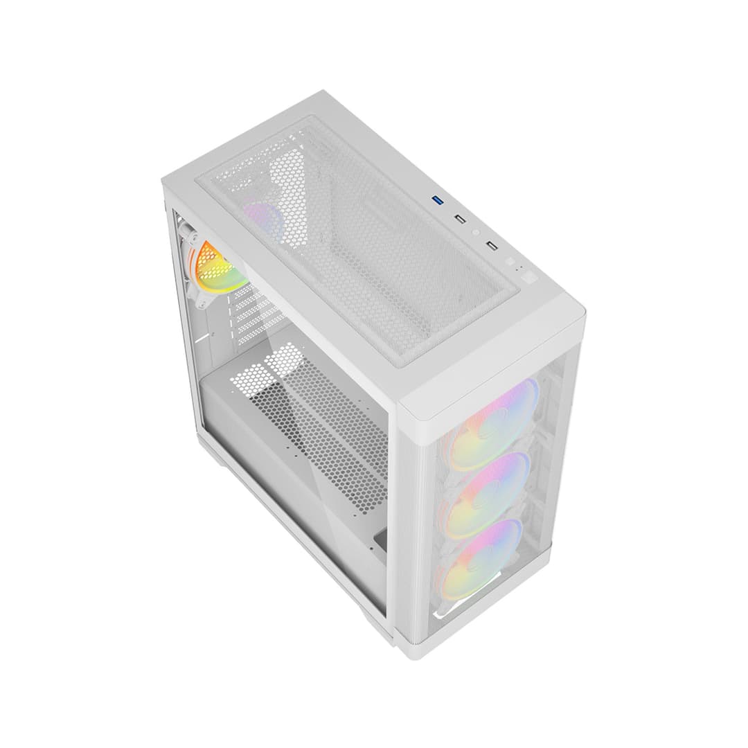 Vida Zephyr V2 Micro ATX ARGB Tempered Glass Gaming PC Case with 4 x 120mm ARGB Fans - White - Image 6
