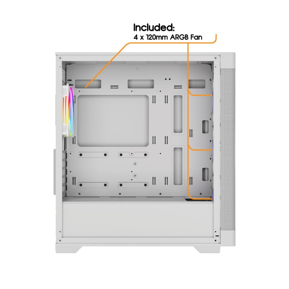 Vida Zephyr V2 Micro ATX ARGB Tempered Glass Gaming PC Case with 4 x 120mm ARGB Fans - White - Image 10