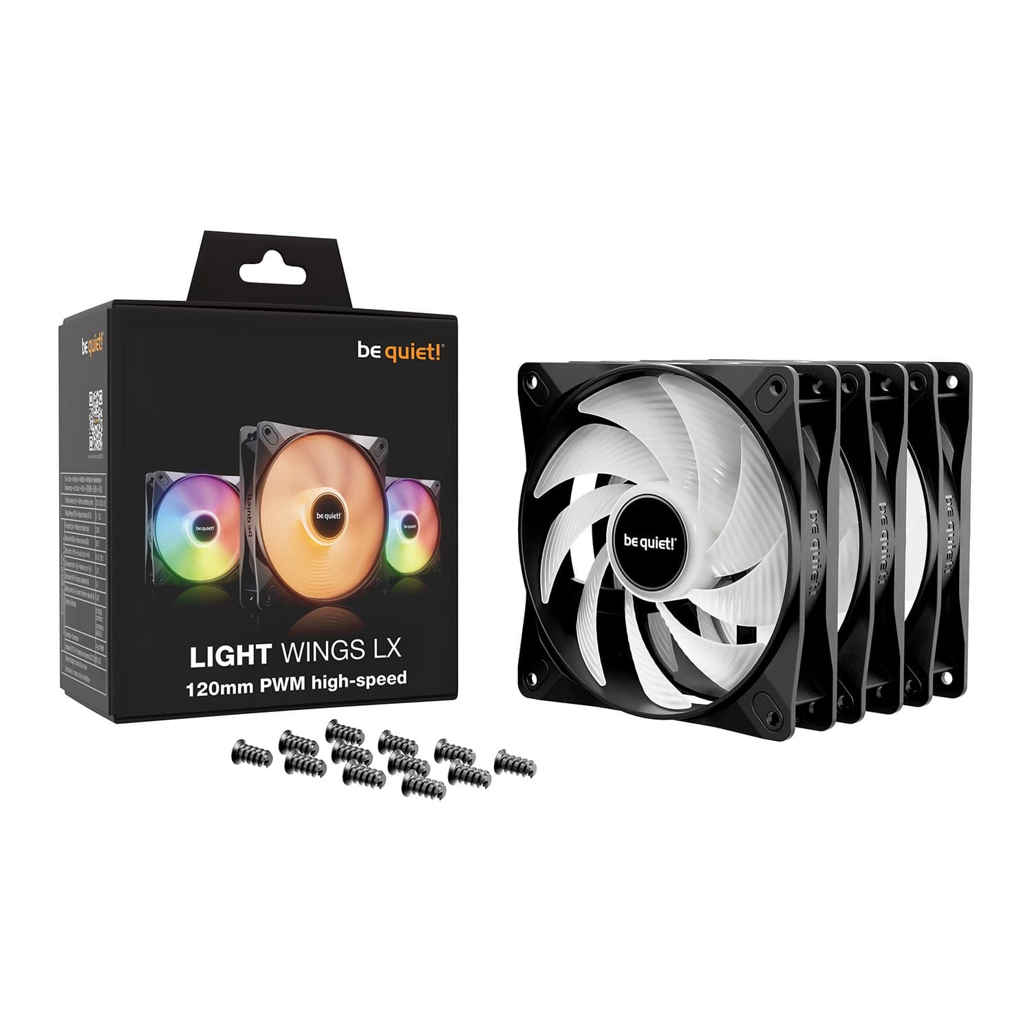 be quiet! Light Wings LX High Speed 120mm ARGB PWM Case Fan - Black Triple Pack BL124