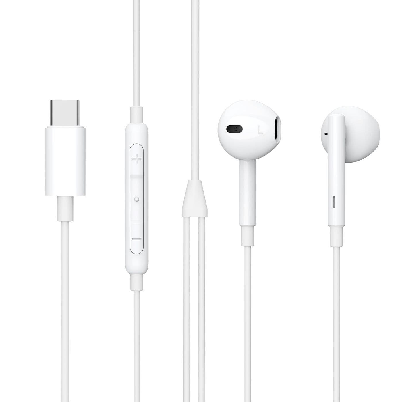 eSTUFF ES652200-BULK In-ear Headphone Earpod, USB-C Wired Earbuds with In-line Mic, White, 1.2 m Cable