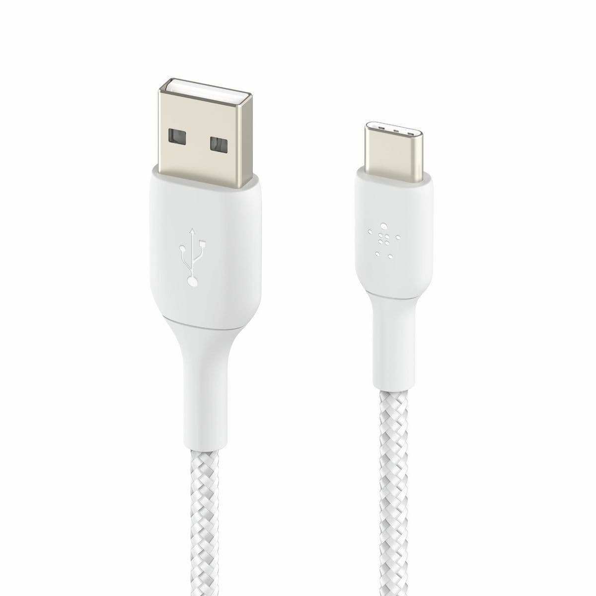 Belkin Braided USB C to USB A 2m Charging Cable - White