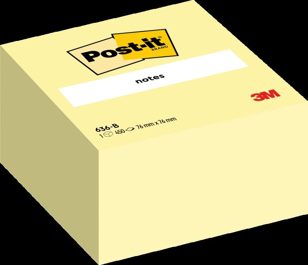 Post-it Note Cube 76x76mm 450 Sheets Canary Yellow 636-B