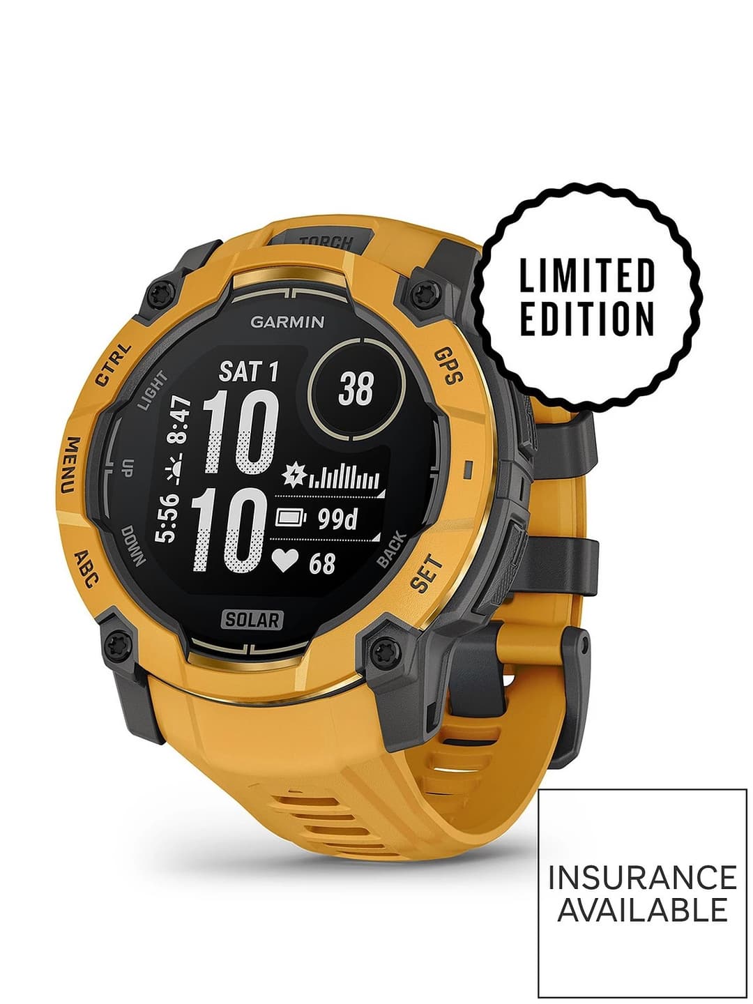 Garmin Instinct 3 45mm Solar Rugged GPS Smartwatch with LED Flashlight - Sunburst/Grey - Image 1