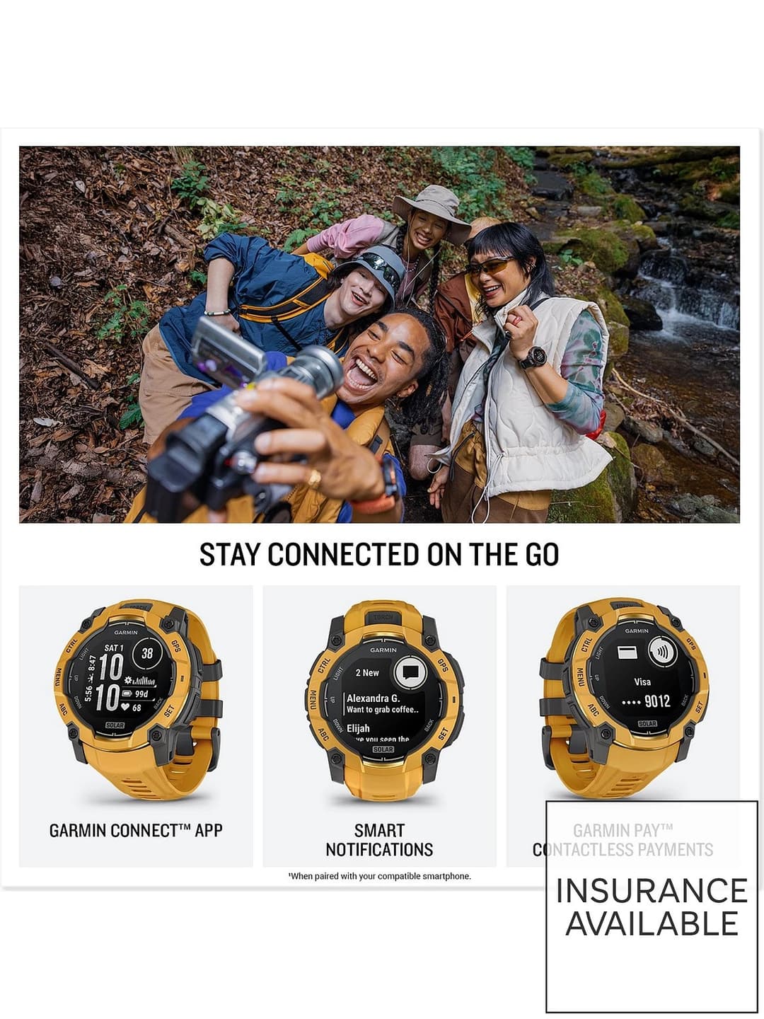 Garmin Instinct 3 45mm Solar Rugged GPS Smartwatch with LED Flashlight - Sunburst/Grey - Image 4