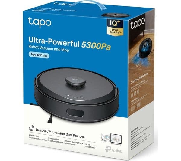 TP-Link Tapo RV30 Max Plus V1 5300Pa Robot Vacuum Cleaner & Mop with Auto-Empty Dock - Black - Image 6