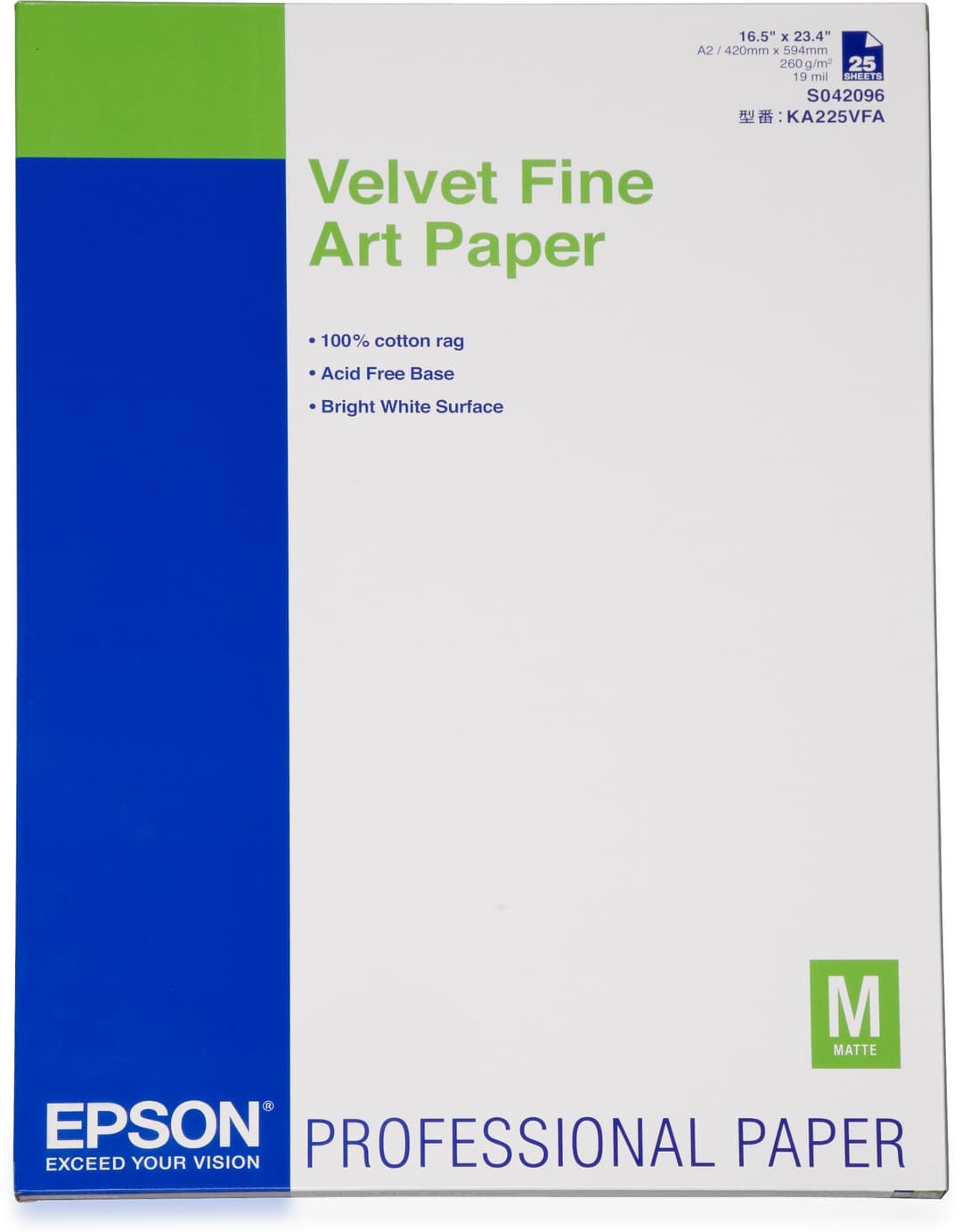 Epson Velvet Fine Art Paper, DIN A2, 260g/m², 25 Sheets - Image 1