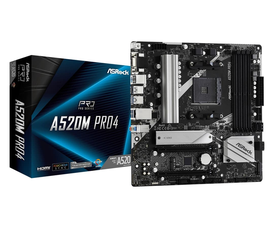 ASRock A520M Pro4 AMD A520 Socket AM4 micro ATX Motherboard - Image 1