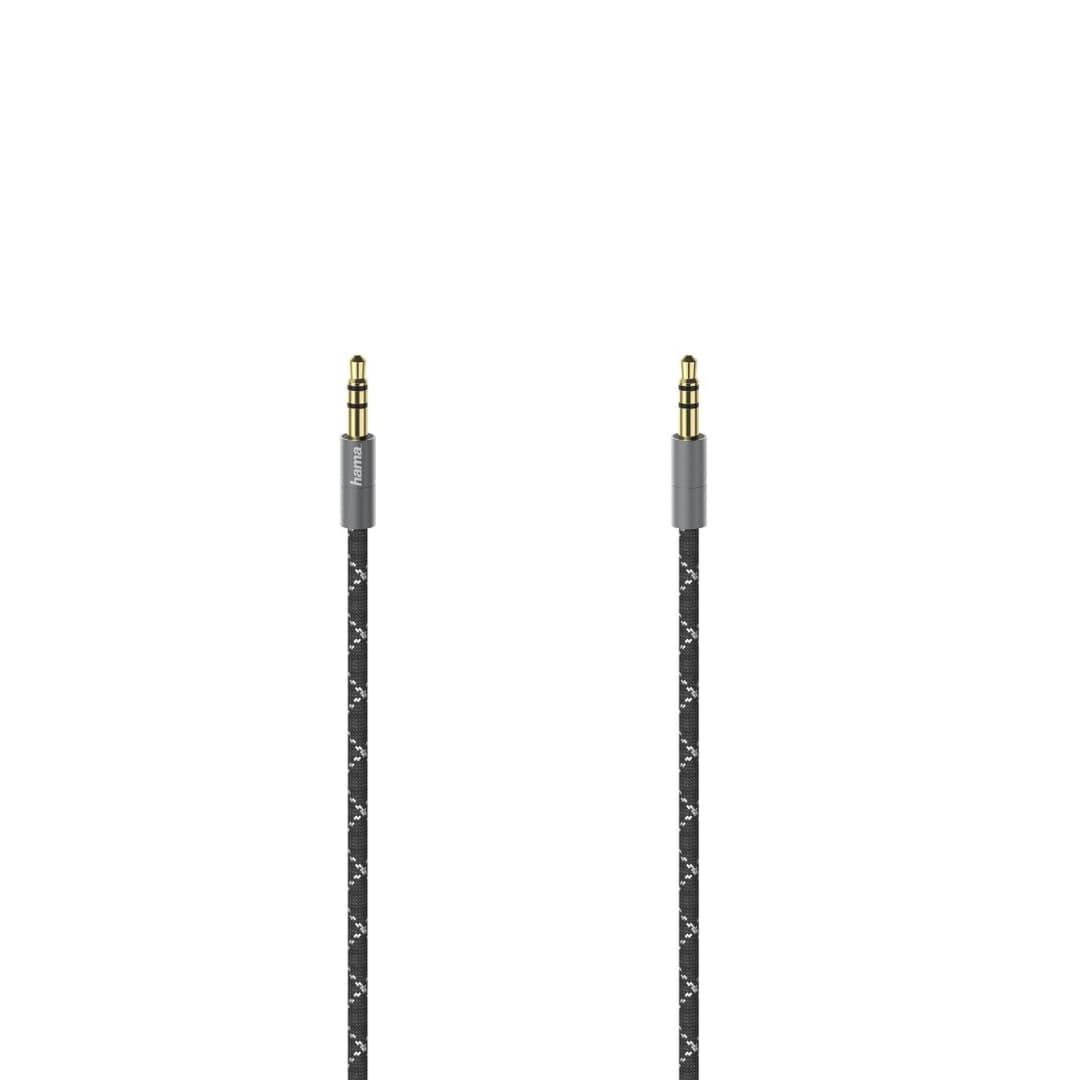 Hama 00205130 Audio Cable, 3.5mm Jack Plug to Plug, Stereo, Metal, Gold-Plated, 1.5 m, Black/Grey - Image 1